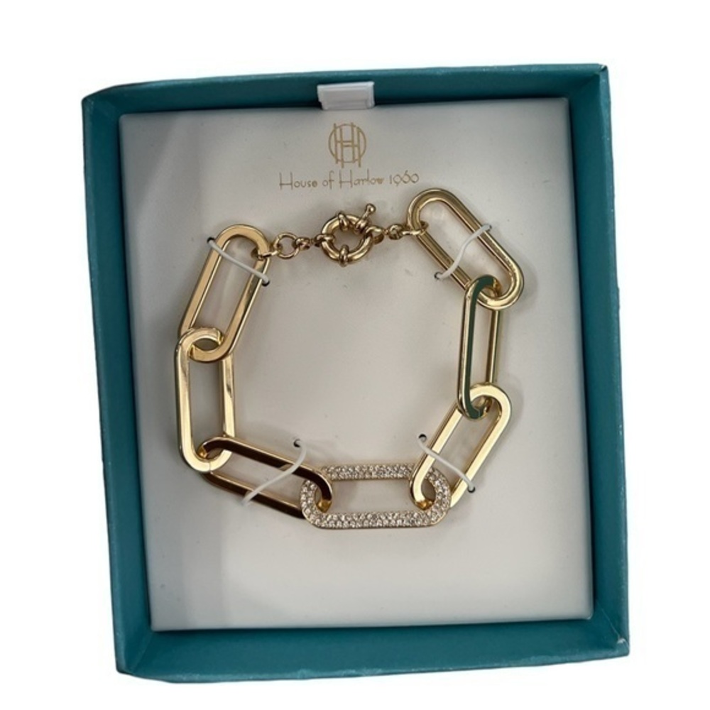 House of Harlow 1960 | Gold Link Chain Bracelet  rhinestone on clip